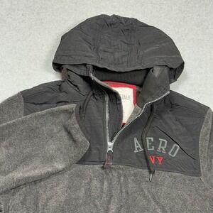Aeropostale Fleece Jacket Mens Medium Hoodie 1/4 Zip Anorak Heavy Retro Gray